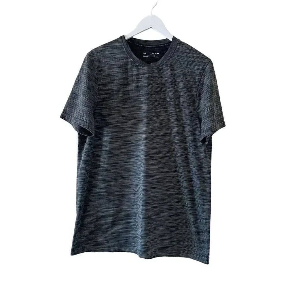 Under Armour Men Fitted Heatgear Crewneck Athletic Black Gray T-Shirt XL #1037